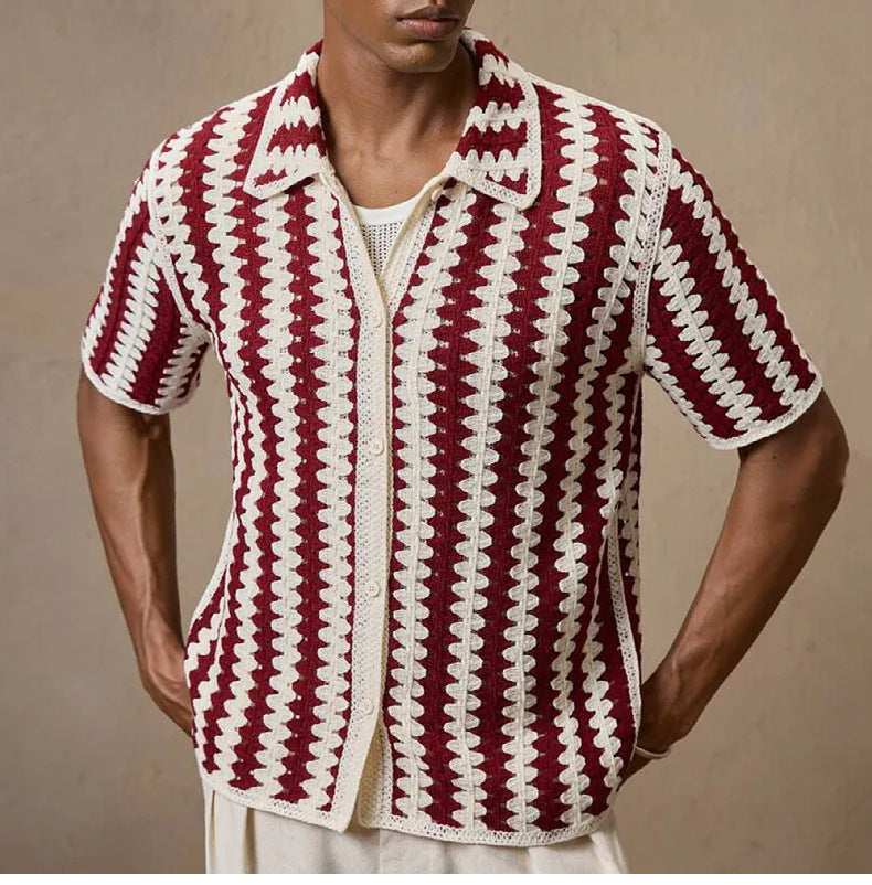 Men’s Knitwear Shirt - Vintage Stripe Hollow My Store 