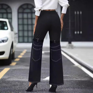 Women’s Denim Knit Pants - Elastic Waist Spliced My Store 