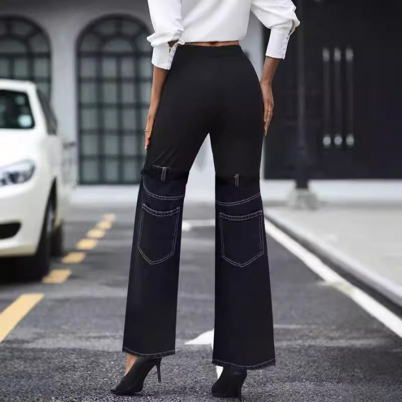 Women’s Denim Knit Pants - Elastic Waist Spliced My Store 