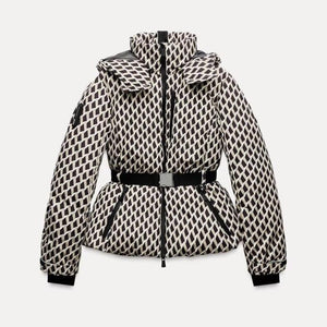 Belted Stand Collar Ski Puffer Jacket - MRC STOREJacketsMRC STOREPatterned jacket with a belt on a light gray backgroundMRC STORECJWJ261267408HSBlackL