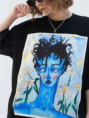 Blue Melancholic Portrait Satin Patch T-shirt - MRC STORETopMy StoreBlue Melancholic Portrait Satin Patch T-shirt - MRC STOREMRC STORECJYH115411103CXBlackL