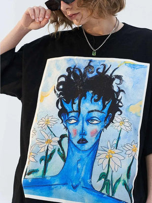 Blue Melancholic Portrait Satin Patch Tee - MRC STORETopMy StoreBlue Melancholic Portrait Satin Patch Tee - MRC STOREMRC STORECJYH115411103CXBlackL