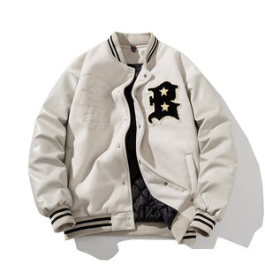 Bomber Jacket – Cotton - Padded Thickened Woolen Coat - MRC STOREJacketsMRC STOREWhite varsity jacket with black letter 'R' design on a white backgroundMRC STORECJXZ254743209IRBeige Cotton2XL