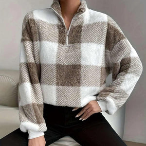 Buffalo Plaid Off-Shoulder Sweater - MRC STORE