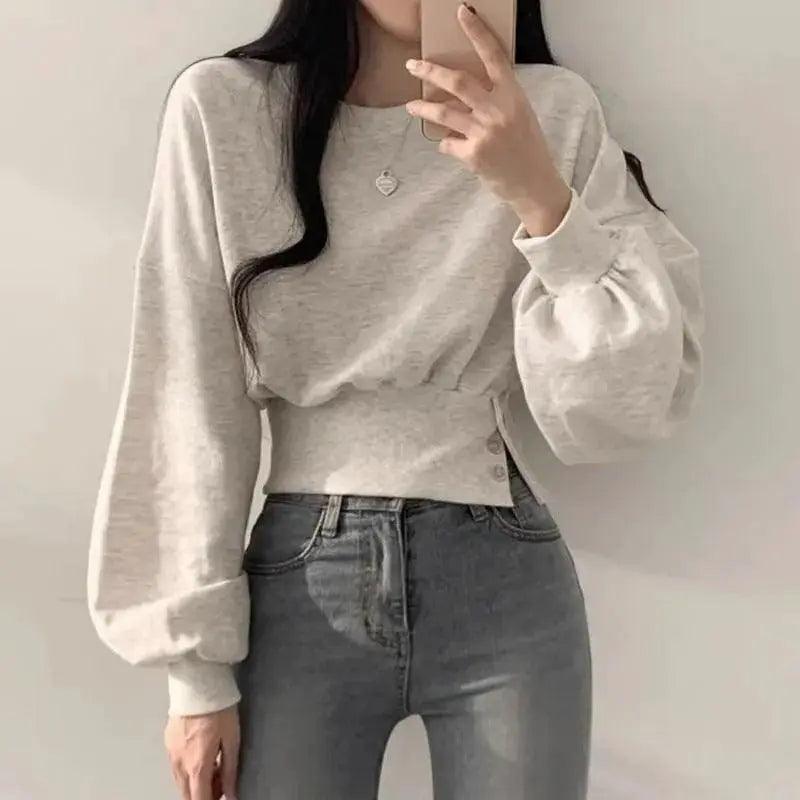 Buttoned Slim - Fit Short Sweater - MRC STORETopMy StoreButtoned Slim - Fit Short Sweater - MRC STOREMRC STORECJWY199524601AZLight GrayFree Size