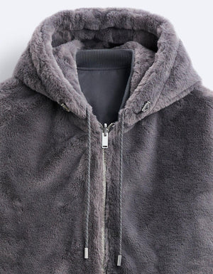 Plush Hooded Faux Fur Jacket - Cozy and Stylish Outerwear for Cold Weather- Double-Sided Design with Stick Pockets My Store 