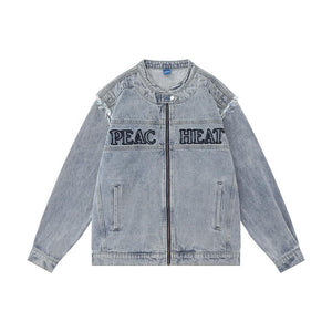 Detachable Trendy Letter Embroidery Denim Coat My Store 