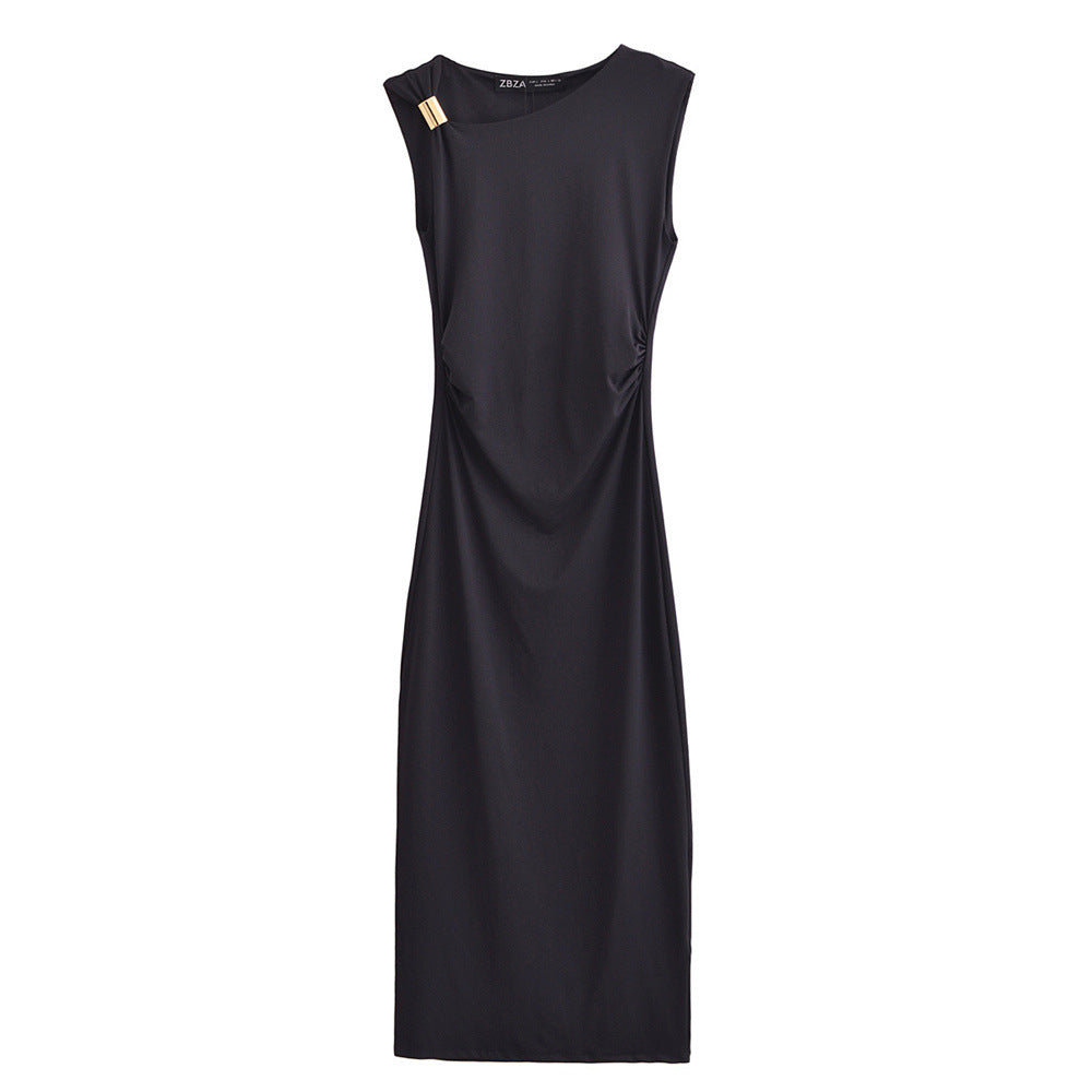 Black sleeveless dress on a white background
