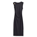 Black sleeveless dress on a white background