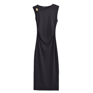 Black sleeveless dress on a white background