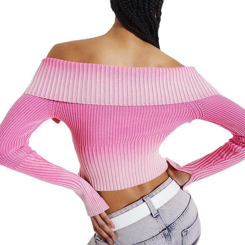 Vintage Off-Shoulder Zipper Lapel Sweater My Store 