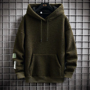 Cozy Sherpa Fleece Hoodie with Utility Patch Detail My Store 