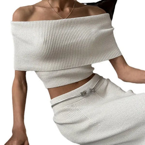 Slim Fit Crop Top & High Waist Woolen Skirt Set My Store 