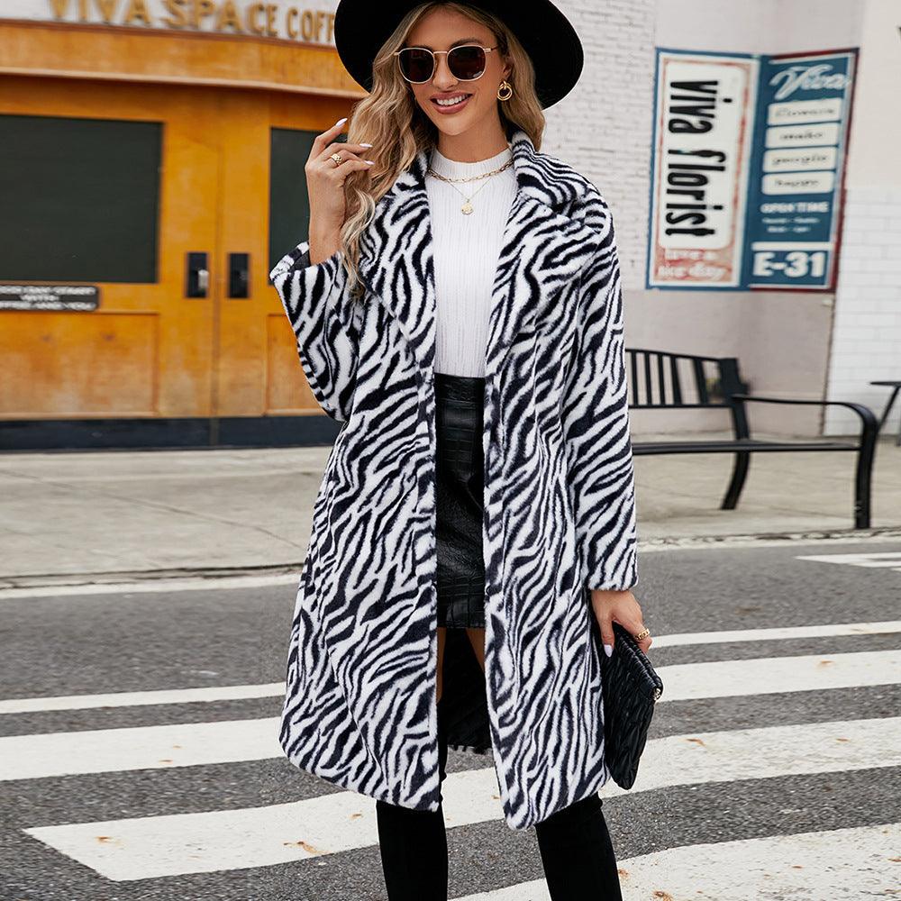 Women's Faux Fur Zebra Print Coat My Store 