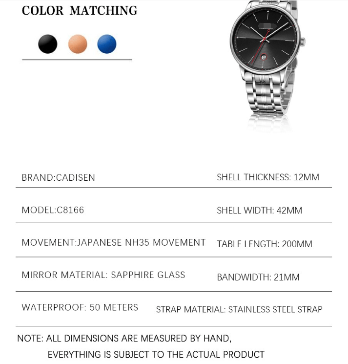 Cadisen C8166 Men’s Luminous Mechanical Watch - MRC STOREAccessoriesMy StoreCadisen C8166 Men’s Luminous Mechanical Watch My Store MRC STORECJJX173893802BY2Color