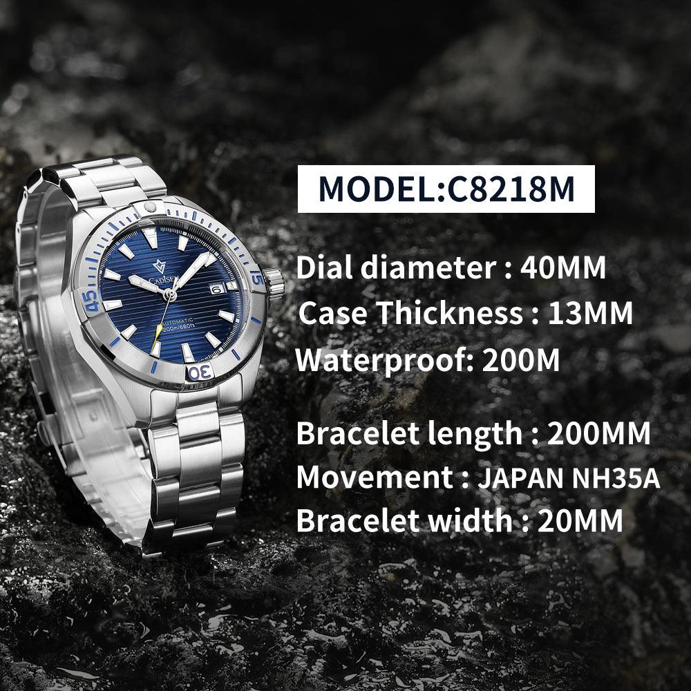 Cadisen C8218M Men’s Mechanical Watch – NH35 Automatic, 200M Waterproof - MRC STOREAccessoriesMy StoreCADISEN Model C8218M new top brand sports men mechanical watches luxury automatic NH35 watch men's stainless steel 200M waterproof watch - MRC STOREMRC STORECJJX206994802BYWhite Shell And White Surface