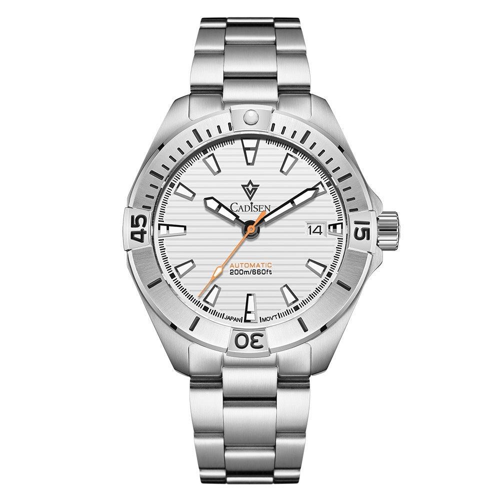 Cadisen C8218M Men’s Mechanical Watch – NH35 Automatic, 200M Waterproof - MRC STOREAccessoriesMy StoreCADISEN Model C8218M new top brand sports men mechanical watches luxury automatic NH35 watch men's stainless steel 200M waterproof watch - MRC STOREMRC STORECJJX206994802BYWhite Shell And White Surface