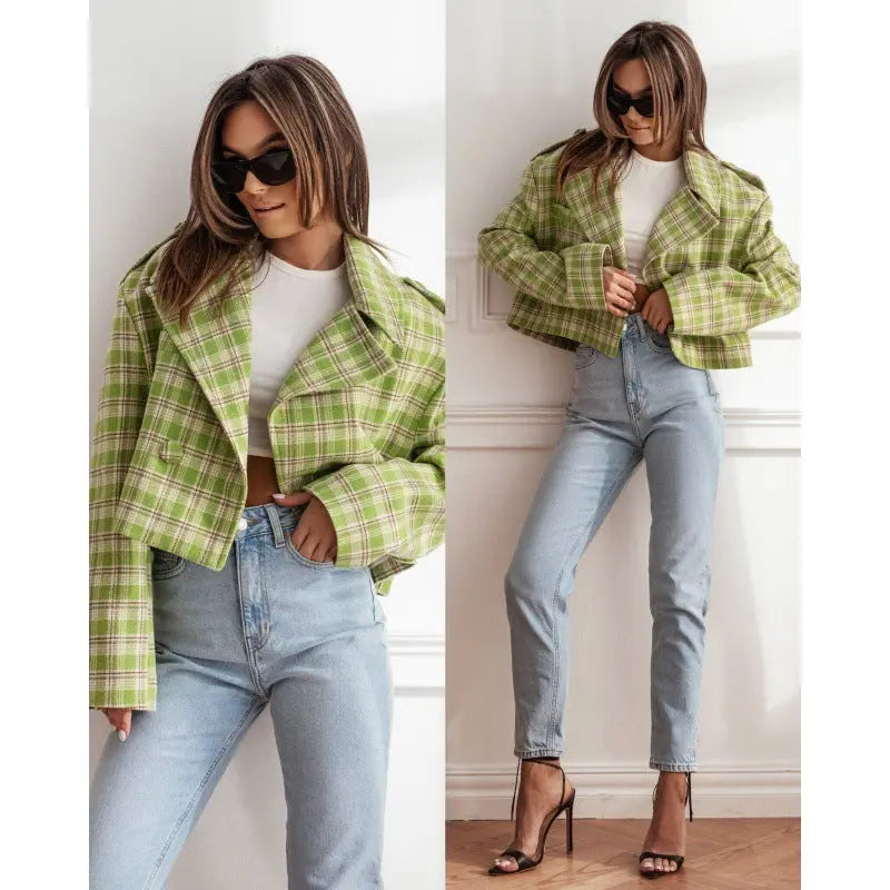 Tailored Plaid Woolen Coat My Store 