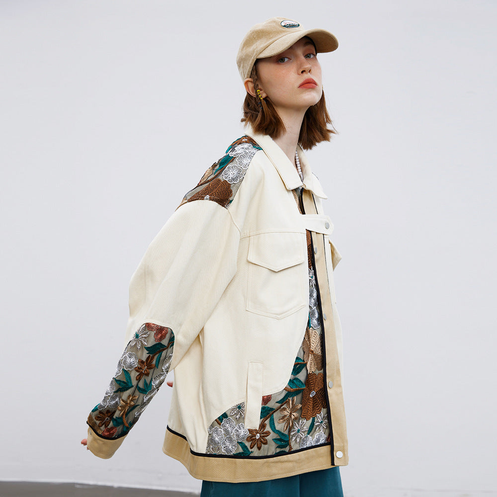 Unisex Stitching Lace Coat – Casual Khaki Jacket for Youth My Store 