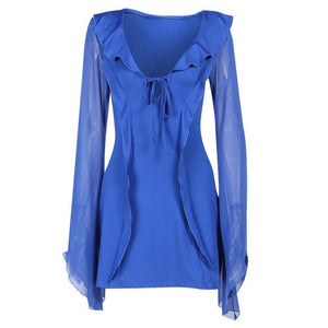 Ruffled V-neck Lace-up Long-sleeved Y2K Dress for Women My Store 