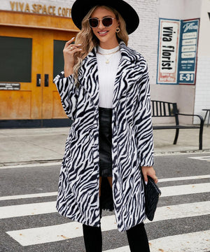 Women's Faux Fur Zebra Print Coat My Store  33.82