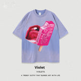 Women’s Street T-Shirt - Washed Cartoon Loose Top My Store  27.86