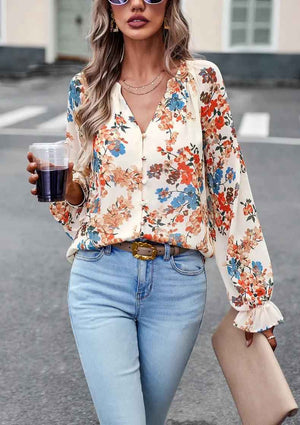 Chic Floral V - Neck Blouse - MRC STOREtopMy StoreChic Floral V - Neck BlouseMRC STORECJCS1792944-Black-LBlackL