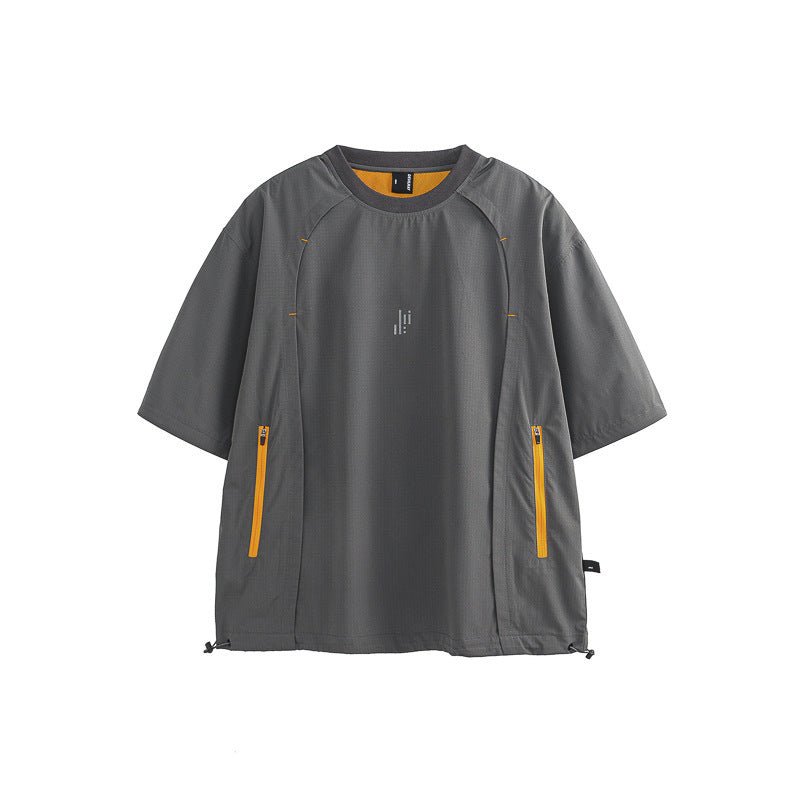 Contrast Color 3 - in - 1 Functional Sweater - MRC STORESweaters & HoodiesMRC StoreGray short - sleeve shirt with yellow zippers on a white backgroundMRC STORECJWY231570404DWGray2XL