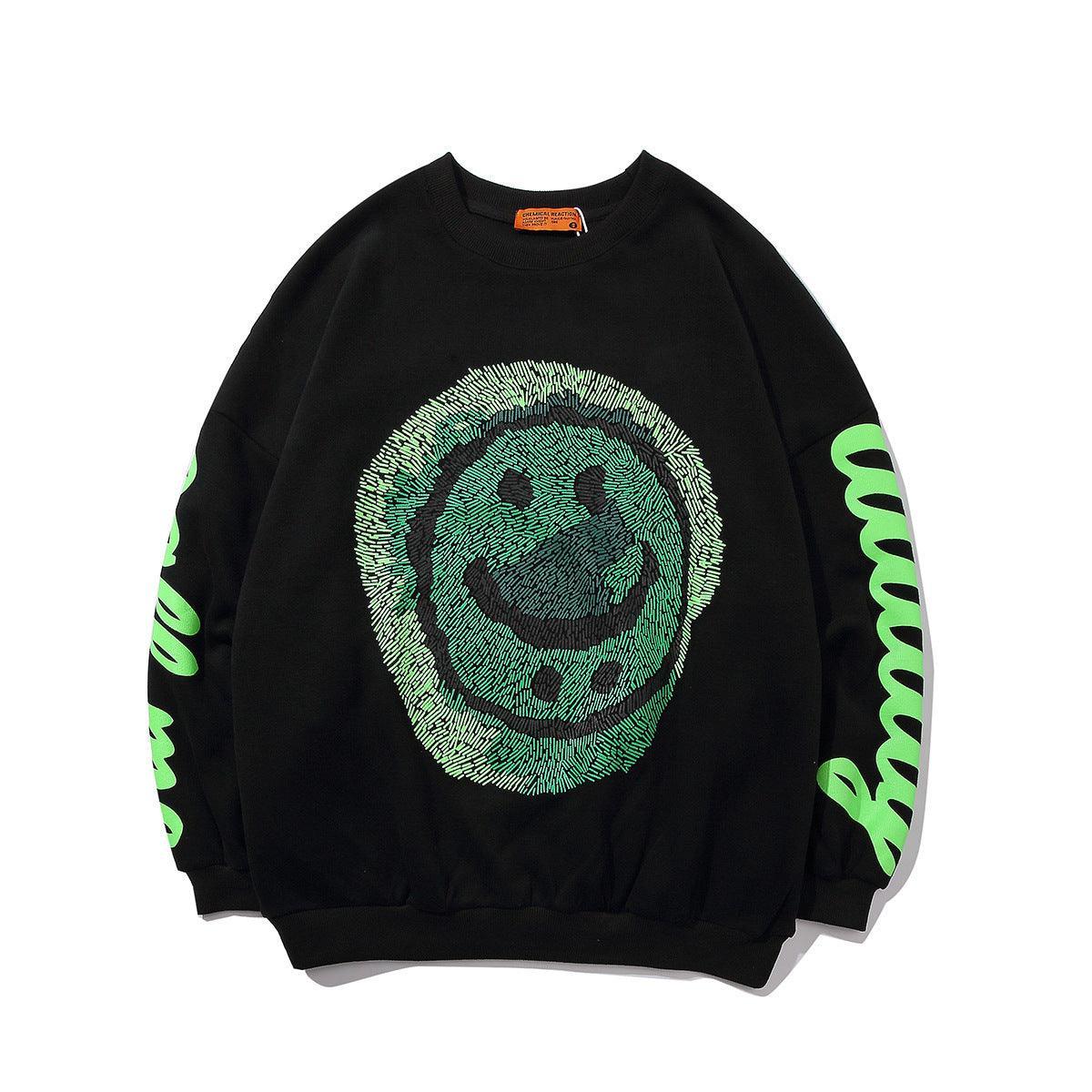 Crew Neck Printed Sweatshirt – Cotton Casual - MRC STORETopMy StoreOversized Smiley Face Graphic Sweatshirt – Bold Black Pullover with Neon Green Print - MRC STOREMRC STORECJNSSYWY03458-Black-LBlackL