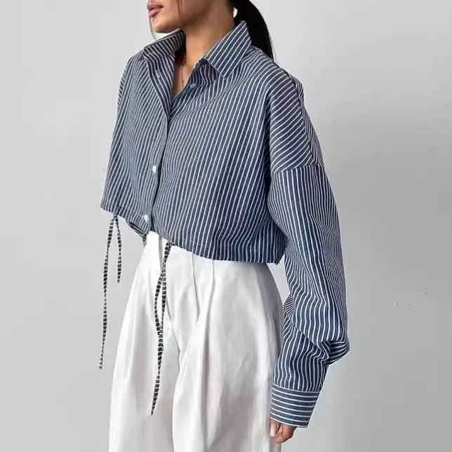 Cropped Striped Fashion Shirt - MRC STORETopMy StoreCropped Striped Fashion ShirtMRC STORECJYD210687403CXBlueL