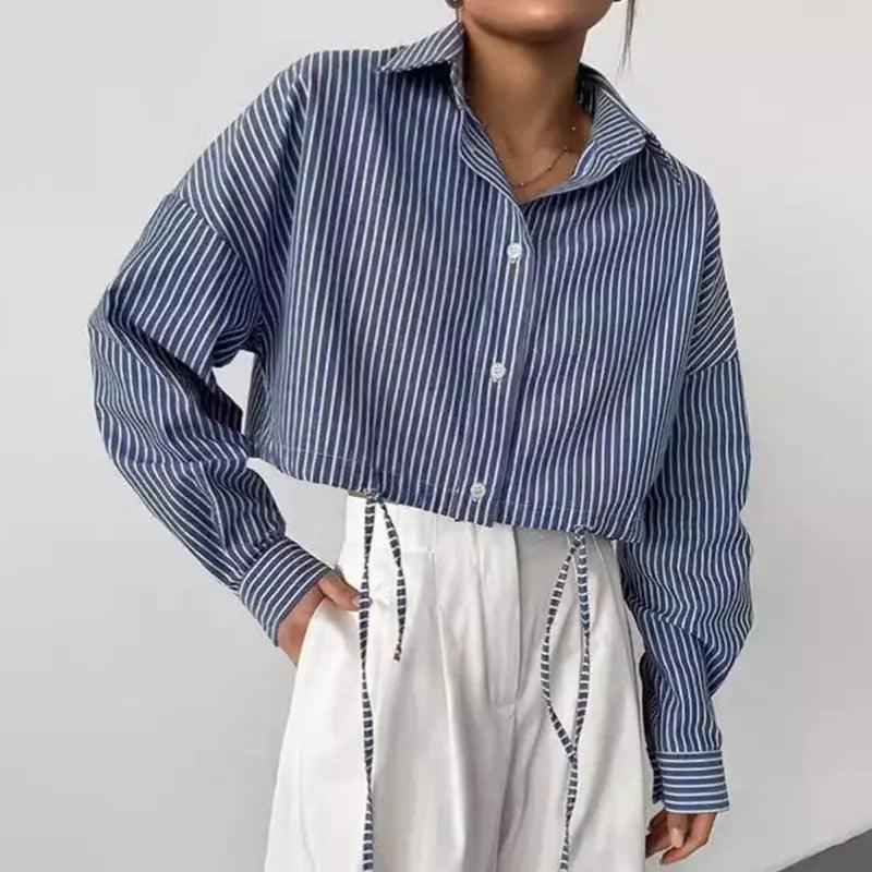 Cropped Striped Fashion Shirt - MRC STORETopMy StoreCropped Striped Fashion ShirtMRC STORECJYD210687403CXBlueL