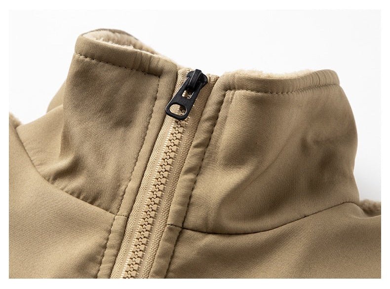 Cross Lapel Fleece Jacket - MRC STOREJacketsMRC STOREClose - up of a beige jacket with a zipper on a white backgroundMRC STORECJXZ247870511KPBL703 Army Green2XL