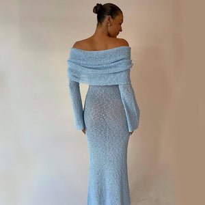 New One-Shoulder Knitted Long-Sleeved Dress – Beach Holiday Long Dress for Women - MRC STORE