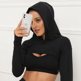 Long Sleeve Hooded Yoga Top - Cotton Blend Activewear for Women in Vibrant Colors My Store  23.23