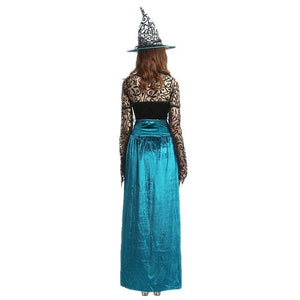 Elegant Blue Witch Halloween Cosplay Stage Costume - Polyester Knitted Fabric My Store 