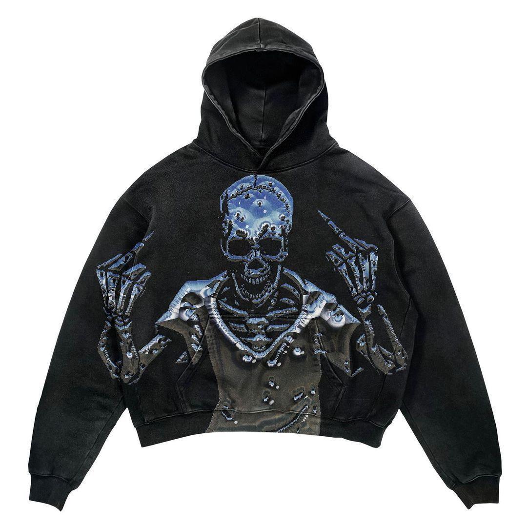 Punk Design Slim Fit Printed Hoodie - MRC STORE