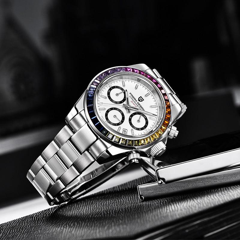 Pagani PD-1644 Multifunctional Stainless Steel Quartz Watch with Colorful Crystals - Fashionable & Waterproof My Store 