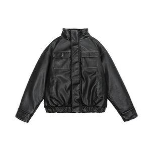 Winter Coat PU Leather Coat with Lamb Wool Lining - MRC STORE