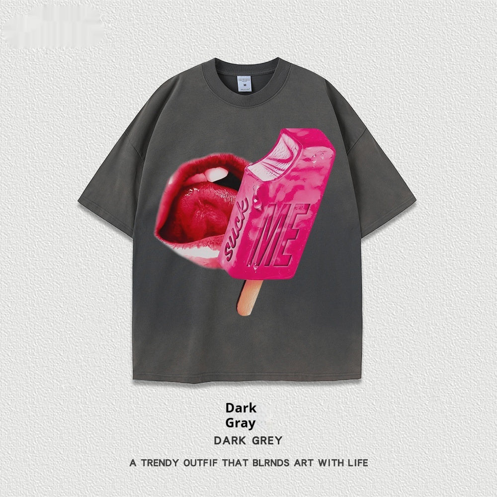 Women’s Street T-Shirt - Washed Cartoon Loose Top My Store  27.86