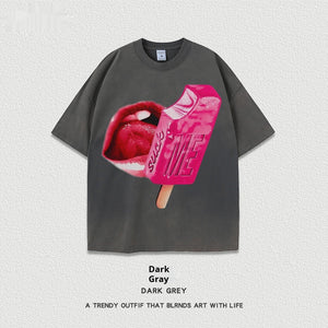 Women’s Street T-Shirt - Washed Cartoon Loose Top My Store  27.86