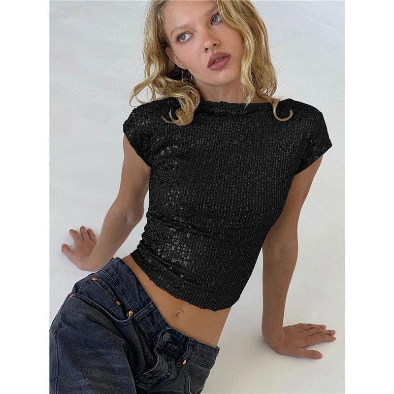 Shine Bright in Our Women's Casual Short Sequin Top My Store 