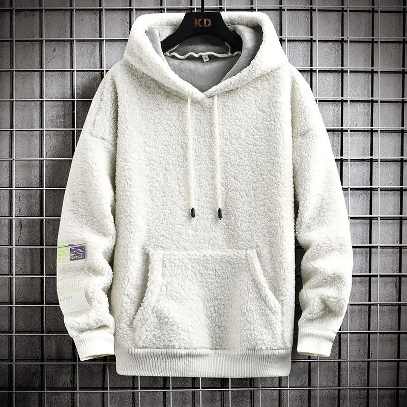 Cozy Sherpa Fleece Hoodie with Utility Patch Detail My Store 