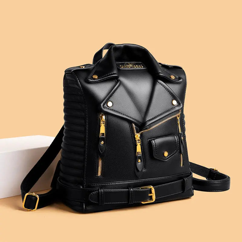 Trendy Leather Textured Jacket Backpack My Store 