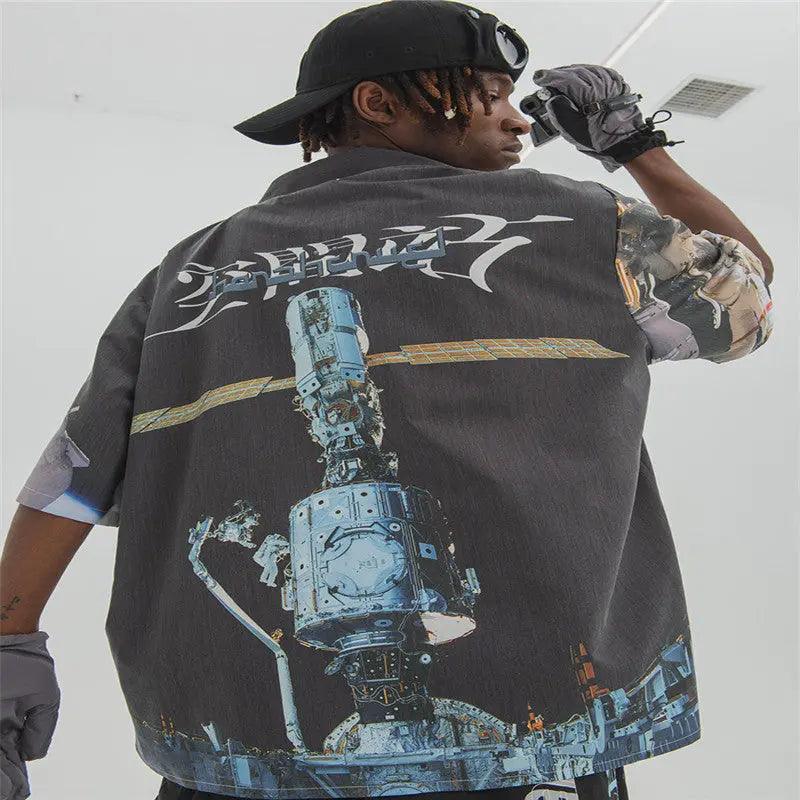 Dark Printed Short - Sleeved Shirt - MRC STORETopMy StoreDark Printed Short - Sleeved Shirt - MRC STOREMRC STORECJNSTXYH01724-Black-LBlackL