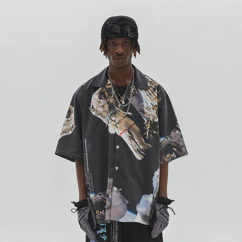 Dark Printed Short - Sleeved Shirt - MRC STORETopMy StoreDark Printed Short - Sleeved Shirt - MRC STOREMRC STORECJNSTXYH01724-Black-LBlackL