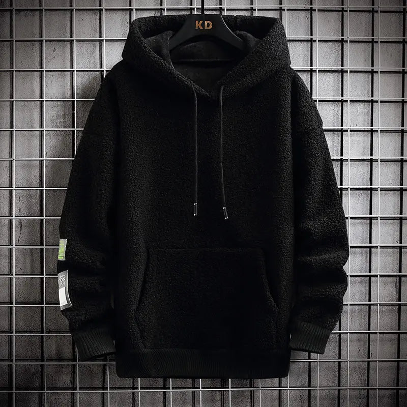 Cozy Sherpa Fleece Hoodie with Utility Patch Detail My Store  35.48