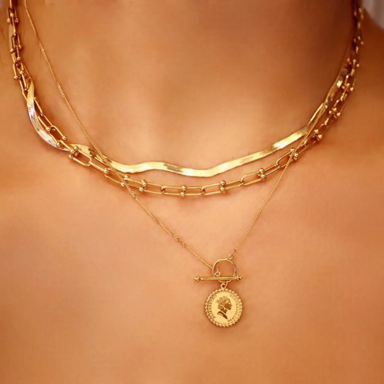 Gold Retro Round Necklace My Store 