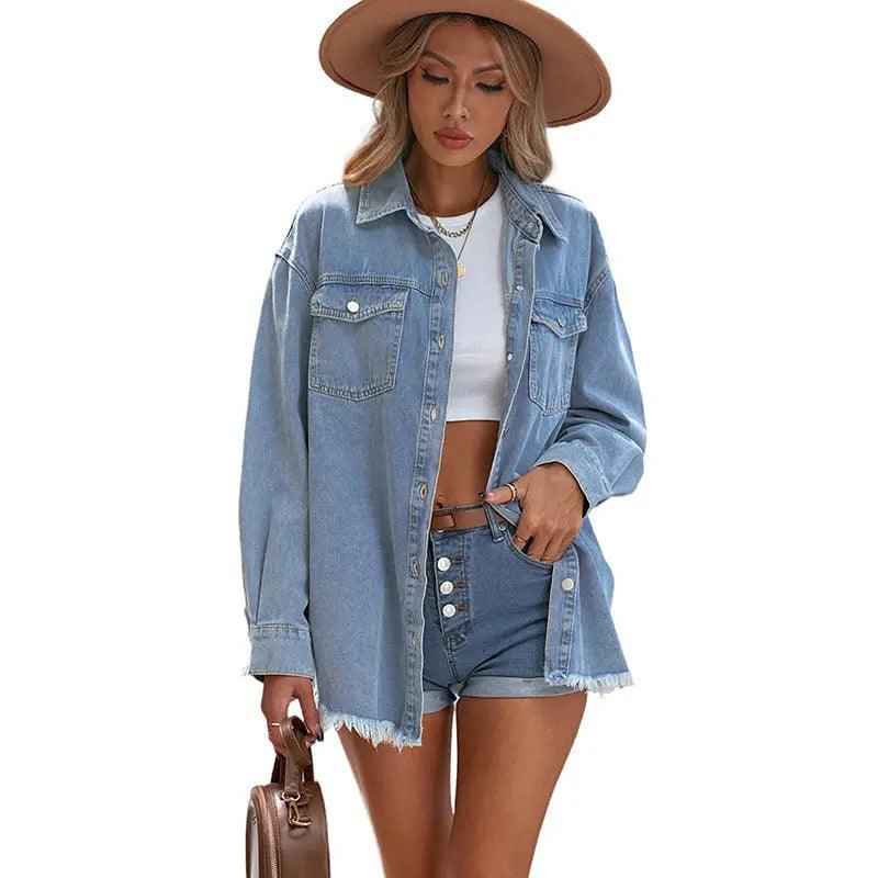 Denim Lapel Top – Casual Style - MRC STORETopMy StoreDenim Lapel Top – Casual StyleMRC STORECJYD210966705EVLight Blue2XL