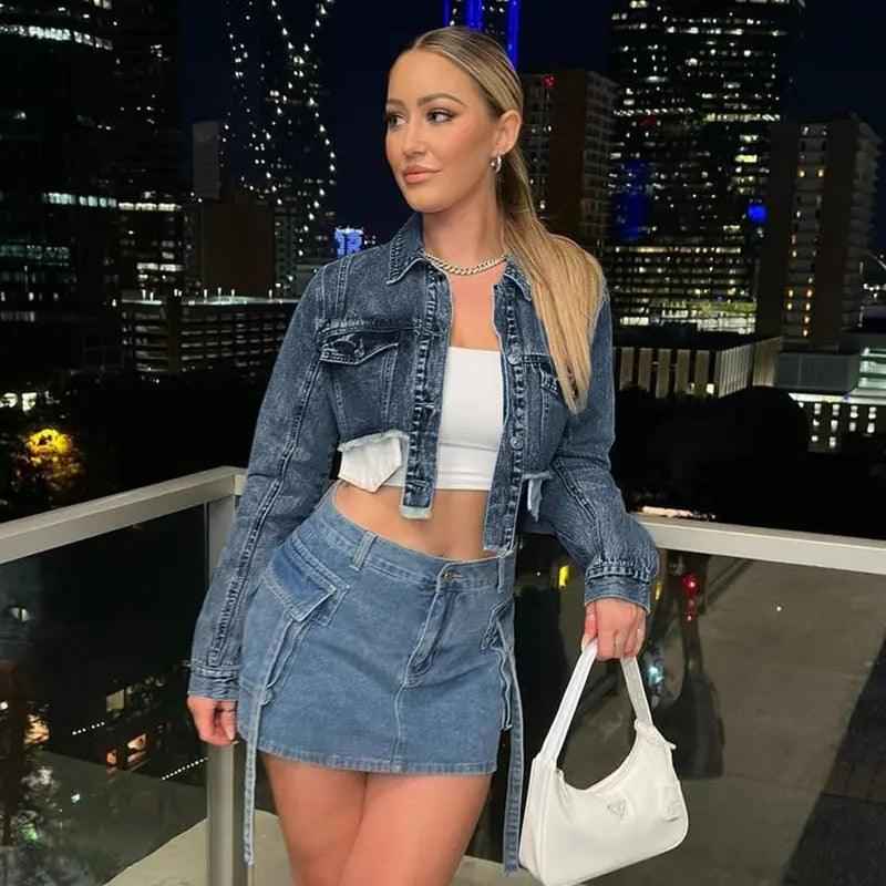 Denim Polo Short Coat - MRC STORETopMy StoreDenim Polo Short CoatMRC STORECJYD210592003CXBlueL