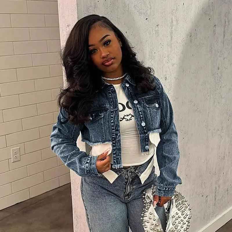 Denim Polo Short Coat - MRC STORETopMy StoreDenim Polo Short CoatMRC STORECJYD210592003CXBlueL